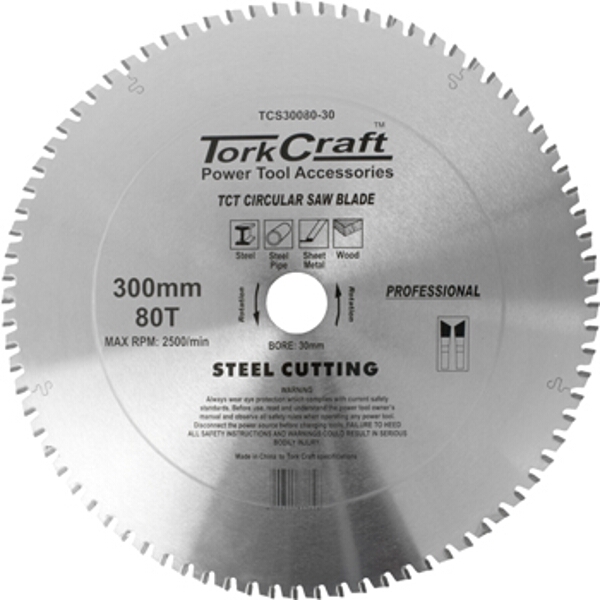 Tork Craft TCT Blade Steel Cutting. 300 X 80T 30mm Bore