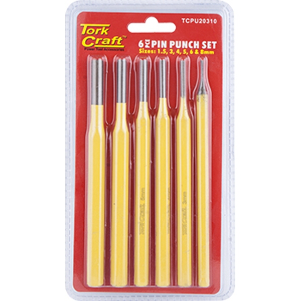 Tork Craft Tork Craft Pin Punch Set 6Pc – 1.5, 3, 4, 5, 6, 8mm Yellow