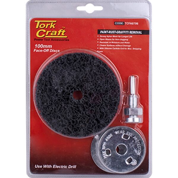 Tork Craft Face Off Disc & Arbor 100mm Carded For Drill