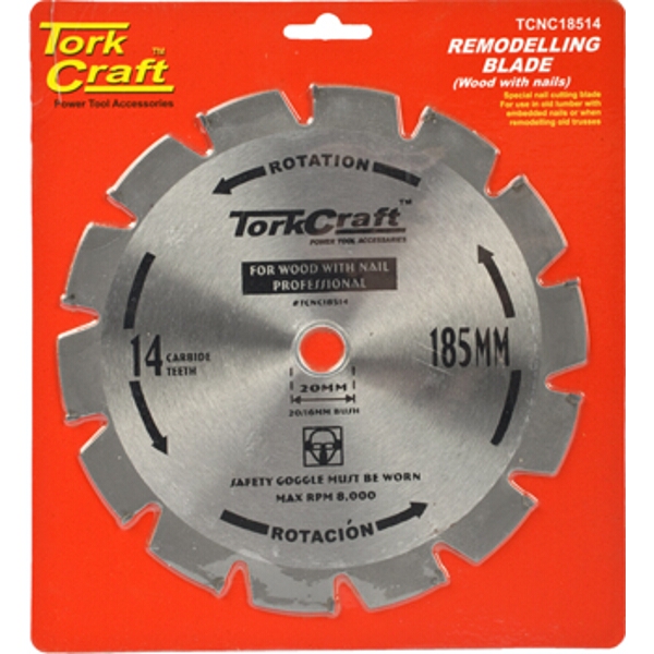 Tork Craft Blade TCT Nail Cutting 185X14T 20-16mm