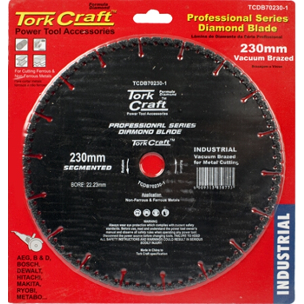 Tork Craft Diamond Blade Seg.230X22.23mm Vacuum Brazed Metal Cutting