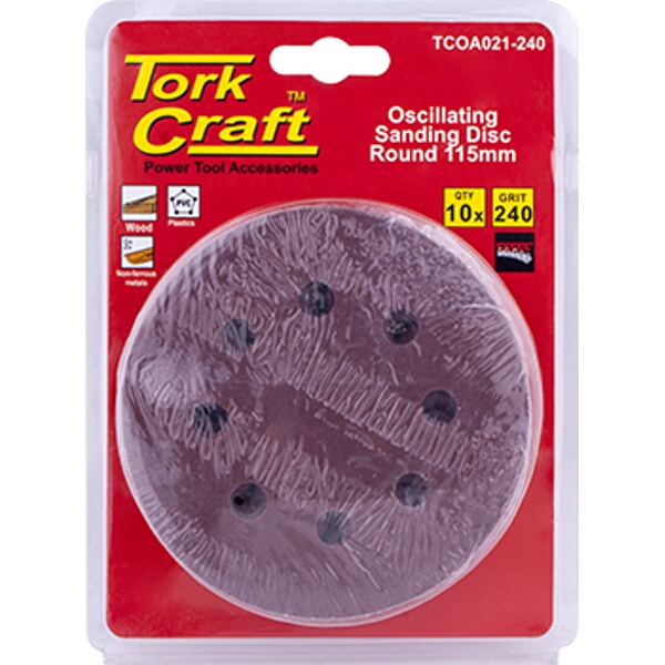 Tork Craft Oscillating Sandpaper A/O 115mm 10Pc Round 240Grit