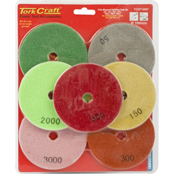Tork Craft Set Of 7 Diamond Wet Polishing Pads 100mm