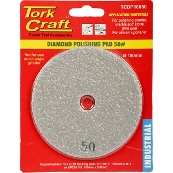 Tork Craft 100mm Diamond Wet Polishing Pad 50 Grit Grey