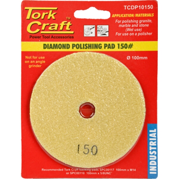 Tork Craft 100mm Diamond Wet Polishing Pad 150 Grit Yellow