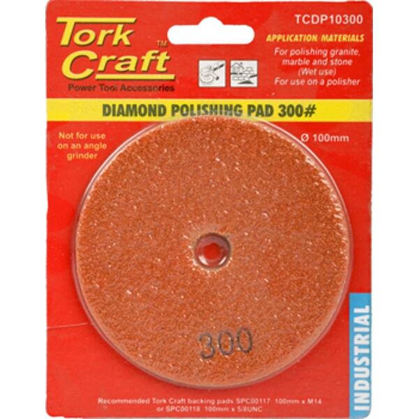 Tork Craft 100mm Diamond Wet Polishing Pad 300 Grit Orange