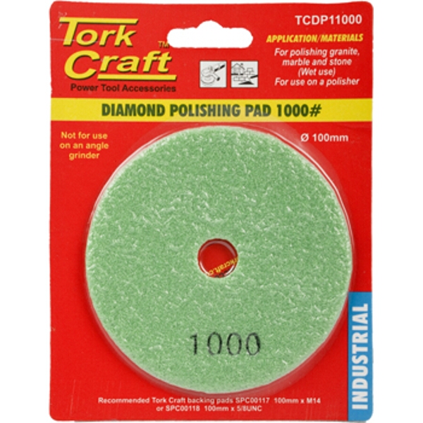 Tork Craft 100mm Diamond Wet Polishing Pad 1000 Grit Dark Green