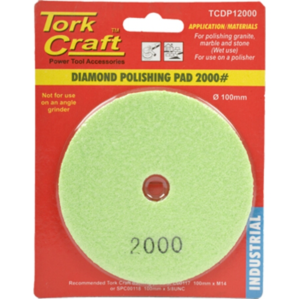 Tork Craft 100mm Diamond Wet Polishing Pad 2000 Grit Lime Green
