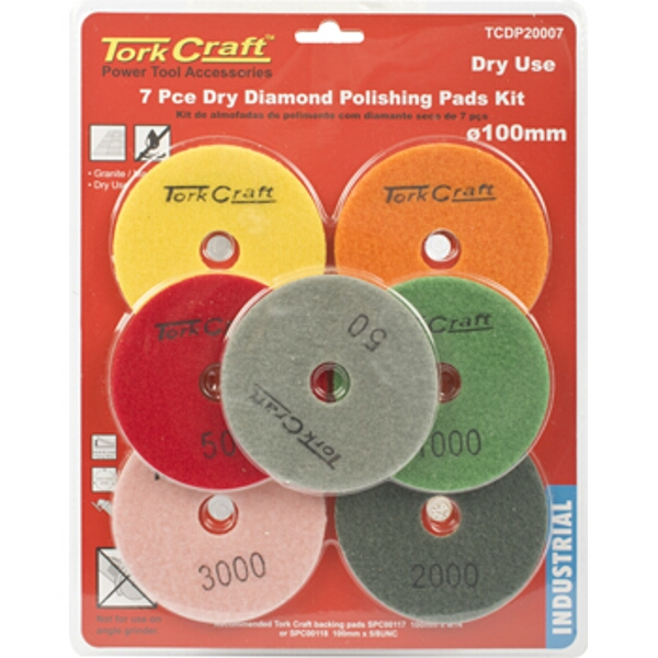 Tork Craft Set of 7 Diamond Polishing Pads 100mm Dry Use