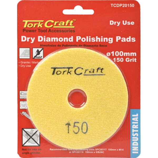 Tork Craft 100mm Diamond Polishing Pad 150 Grit Dry Use