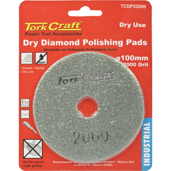Tork Craft 100mm Diamond Polishing Pad 2000 Grit Dry Use