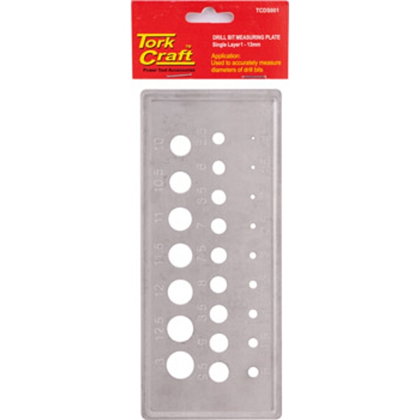 Tork Craft Drill Bit Measuring Plate 1-13mm (0.5 Incr)