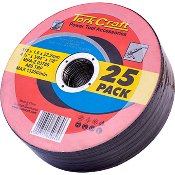 Tork Craft Cutting Disc Steel  & Ss 115 x 1.0 x 22.2 mm 25 Pack