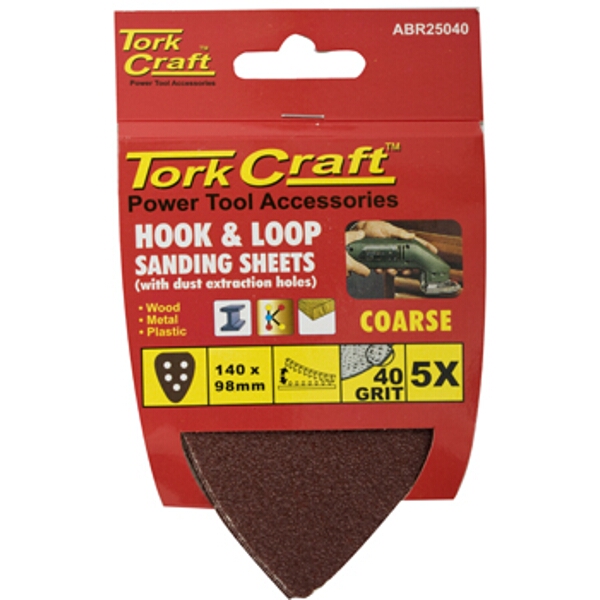 Tork Craft Sanding Triangle Vel Sheet 40 Grit 140 x 140 x 98mm 5/Pack Wit