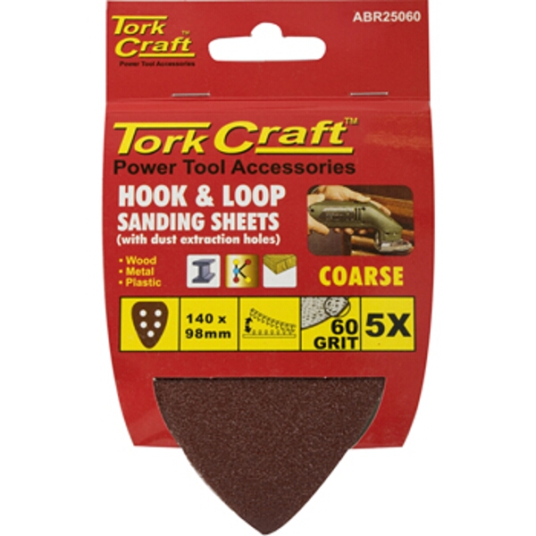 Tork Craft Sanding Triangle Vel Sheet 60 Grit 140 x 140 x 98mm 5/Pack Wit