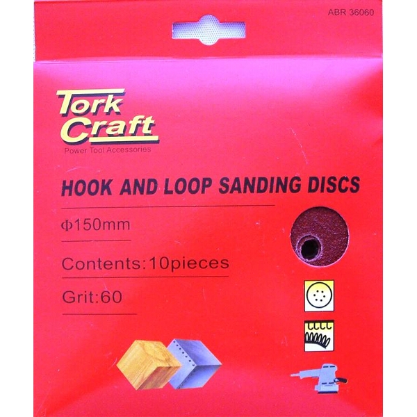 Tork Craft Sanding Disc Hook & Loop 150mm 60 Grit With Holes 10/Pk