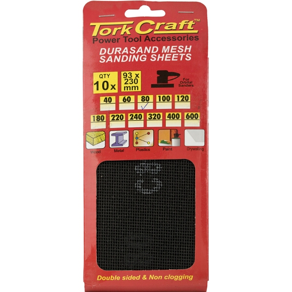 Tork Craft Durasand Mesh Sanding Sheet 80Grit 93 X 230mm 10Pc Per Pack
