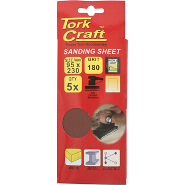 Tork Craft Sanding Sheet Orb 95 X 230mm 180gr Hook & Loop No Holes 5/Pk