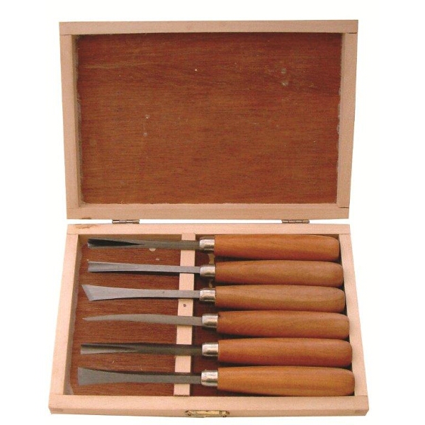 Tork Craft Chisel Set Wood Carving 6 Piece Wooden Box