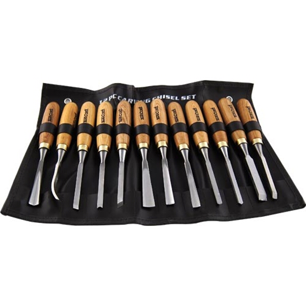 Tork Craft Chisel Set Wood Carving 12Piece In Leather Pouch