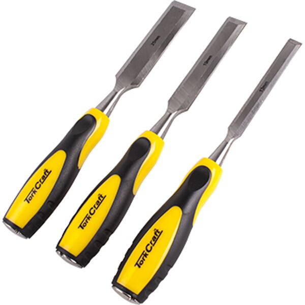 Tork Craft Wood Chisel 140mm Blade 3Pc 13/19/25 With Pvc Handle