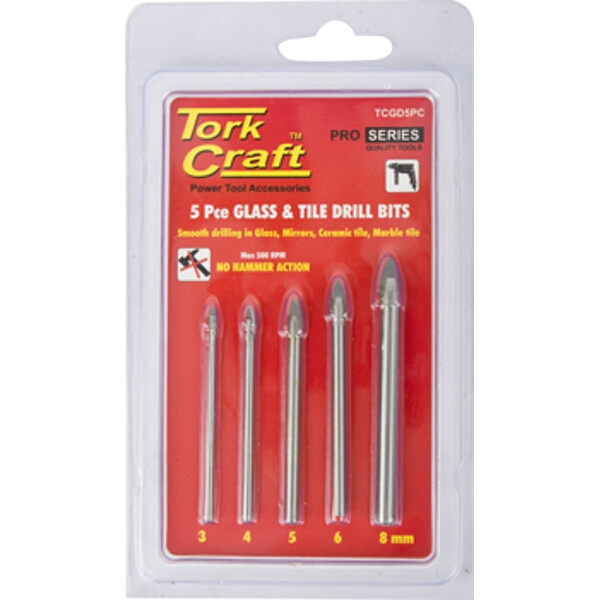 Tork Craft Glass & Tile Drill Bit Set 5 Pce 3/4/5/6/8