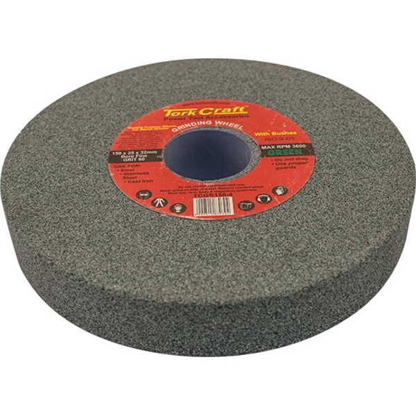Tork Craft Grinding Wheel 150X25X32mm Bore Fine 60Gr W/Bushes For B/G Green