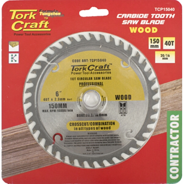 Tork Craft Blade Contractor 150 X 40T 20/16 Circular Saw TCT