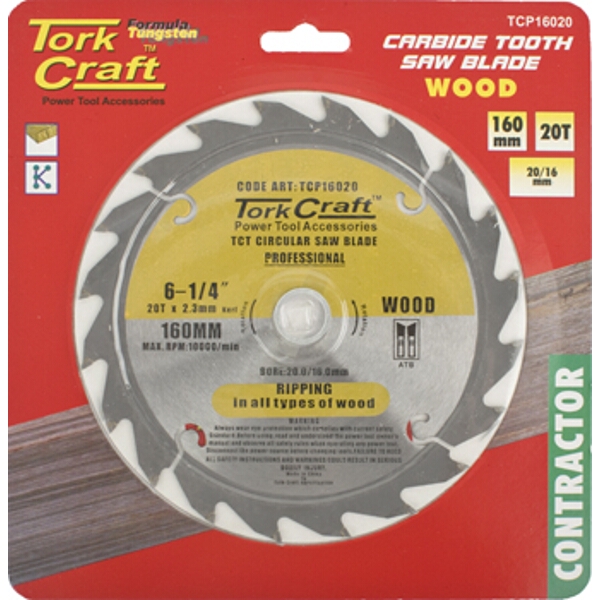 Tork Craft Blade Contractor 160 X 20T 20/16 Circular Saw TCT