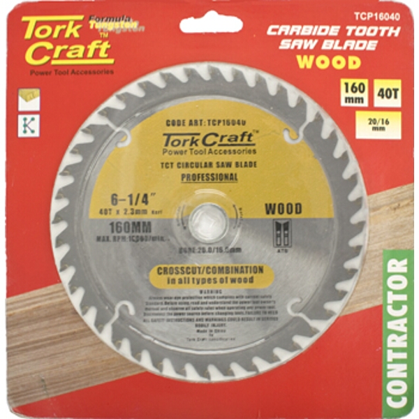 Tork Craft Blade Contractor 160 X 40T 20/16 Circular Saw TCT