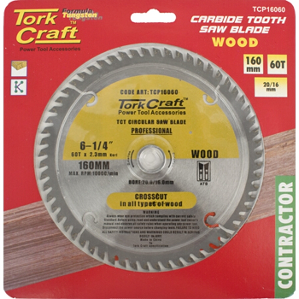 Tork Craft Blade Contractor 160 X 60T 20/16 Circular Saw TCT
