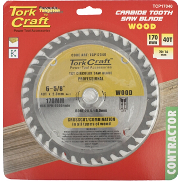 Tork Craft Blade Contractor 170 X 40T 20/16 Circular Saw TCT