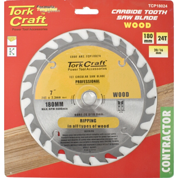 Tork Craft Blade Contractor 180 X 24T 20/16 Circular Saw TCT