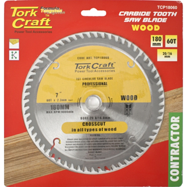 Tork Craft Blade Contractor 180 X 60T 20/16 Circular Saw TCT