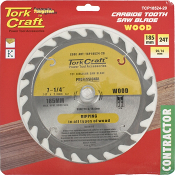 Tork Craft Blade Contractor 185 X 24T 20-16mm Circular Saw TCT