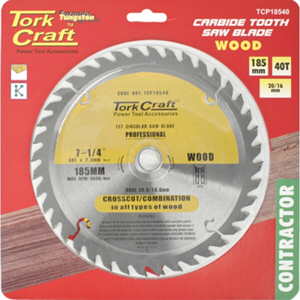 Tork Craft Blade Contractor 185 X 40T 20/16 Circular Saw TCT