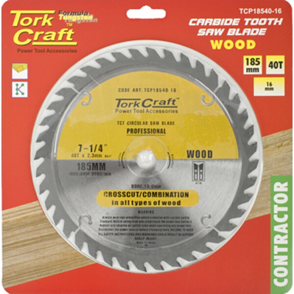 Tork Craft Blade Contractor 185 X 40T 16mm Circular Saw TCT