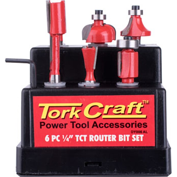 Tork Craft Router Bit Set 6Pc Plastic Box 1/4 Shank