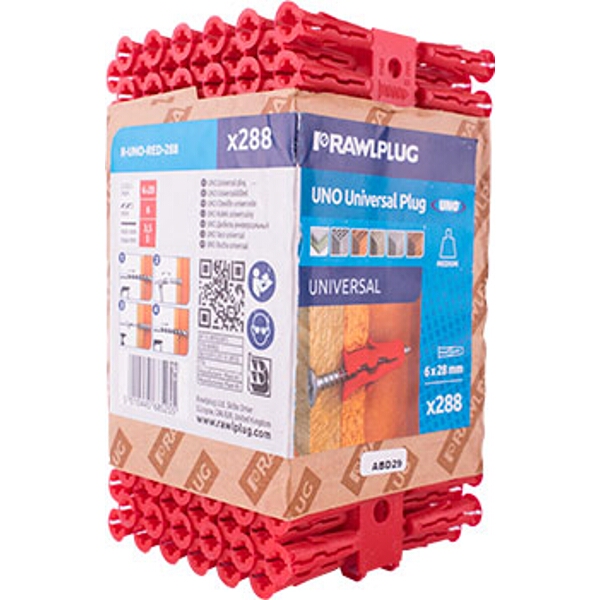 Rawlplug Universal Plug Red 6mm X 28mm X3 Of X96 Wraped