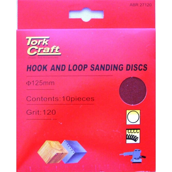 Tork Craft Sanding Disc Hook & Loop 125mm No Hole 180 Grit 10/Pack