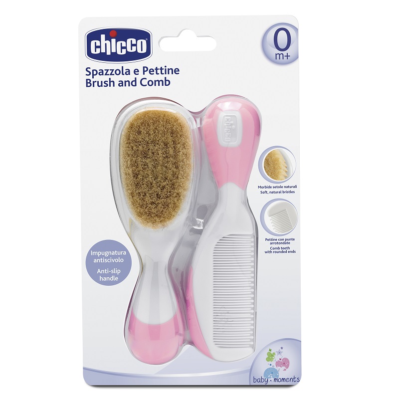 Chicco – Brush And Comb Natural Bristles – Pink