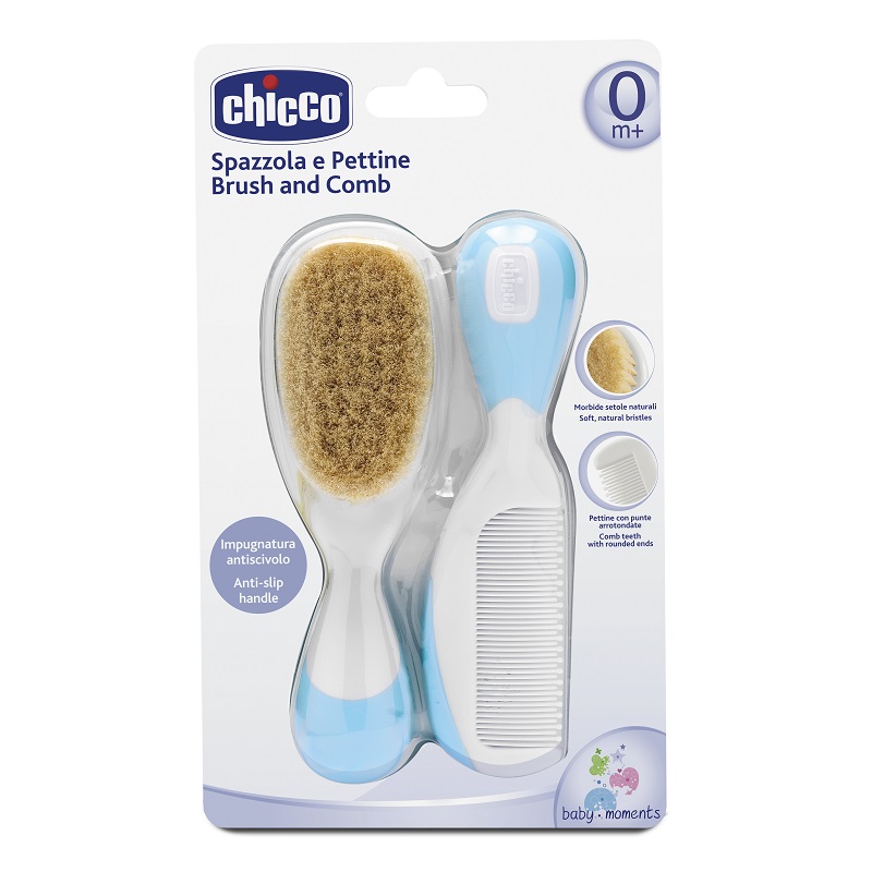 Chicco – Brush And Comb Natural Bristles – Blue