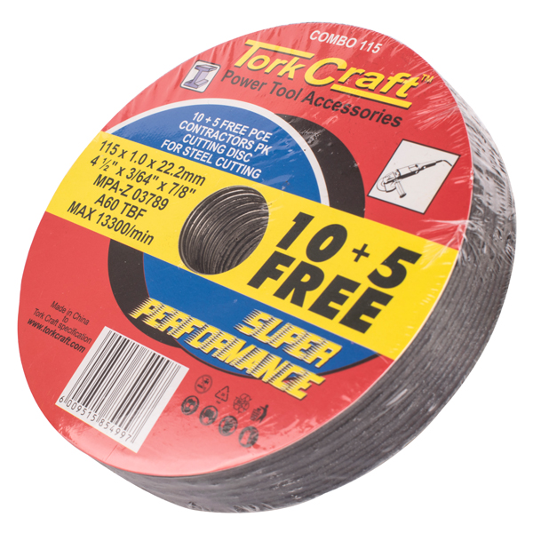 Tork Craft 10+5 Cutting Disc Steel & Ss 115 X 1.0 X 22.2 mm 4X More Performance