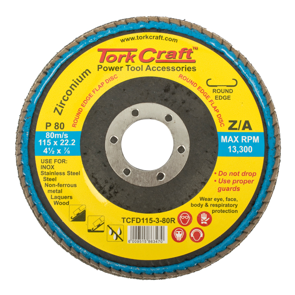 Tork Craft Flap Disc Round Edge Zirconium 115mm 80 Grit Flat