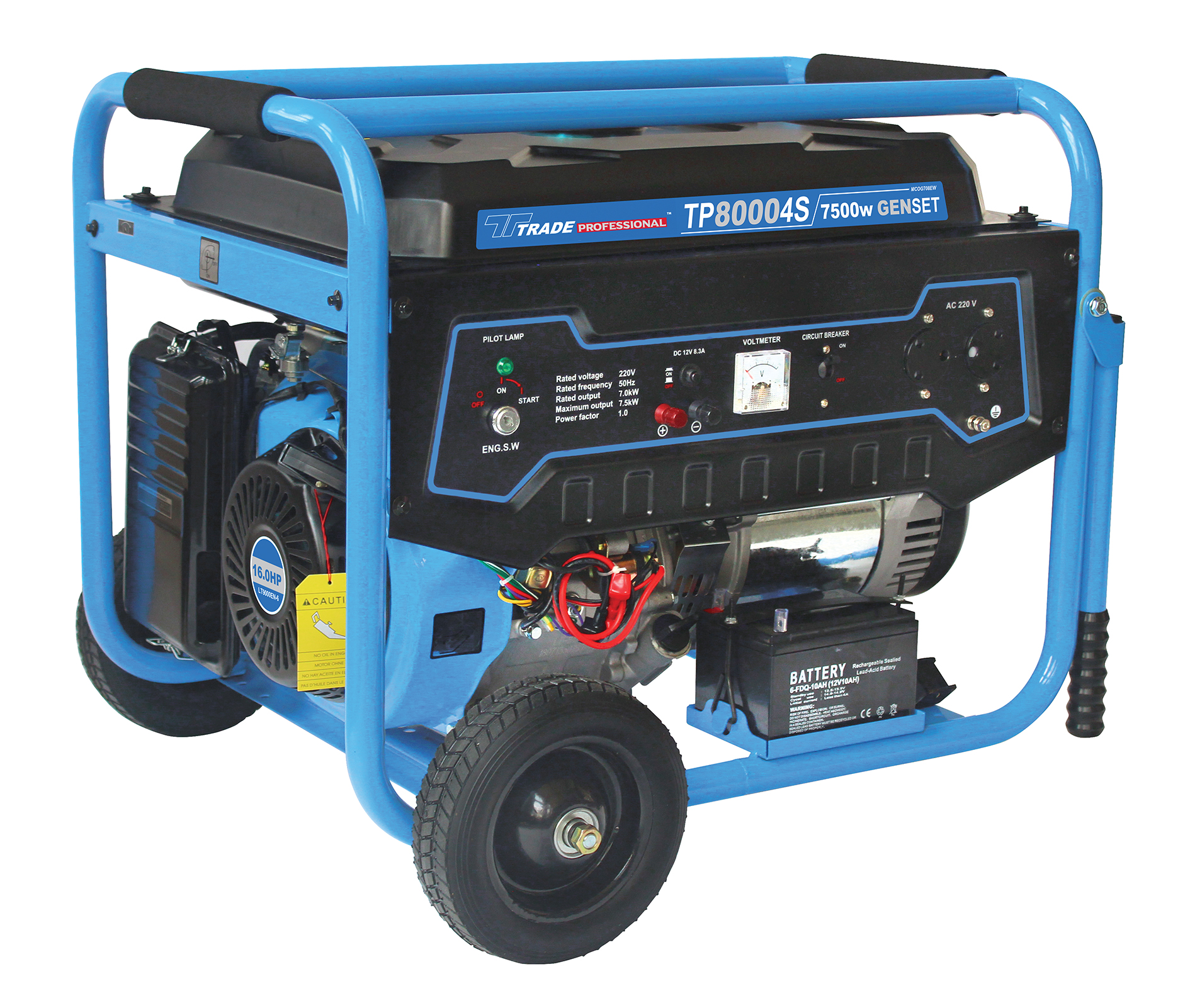 Trade Professional – TP 8000 4S – 7.5kW 16HP 9.4kVA Petrol Gen Set