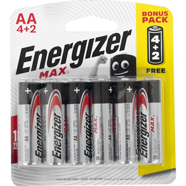 Energizer 1.5v MAX Alkaline AA Battery Card 4+2 Free