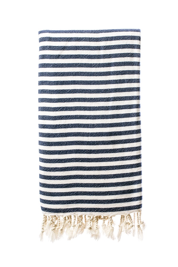 Turkish Bath / Beach Towel (100% Cotton) – SUD – Navy & Cream (100x180cm)