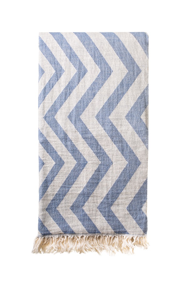 Turkish Bath / Beach Towel (100% Cotton) – Zig Zag – Blue (100x180cm)