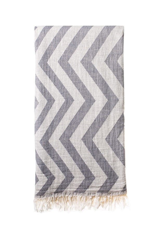 Turkish Bath / Beach Towel (100% Cotton) – Zig Zag – Grey (100x180cm)