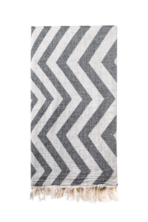 Turkish Bath / Beach Towel (100% Cotton) – Zig Zag – Black (100x180cm)